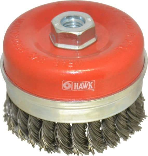 Value Collection - 4" Diam, 5/8-11 Threaded Arbor, Steel Fill Cup Brush - 0.0314 Wire Diam, 8,500 Max RPM - USA Tool & Supply