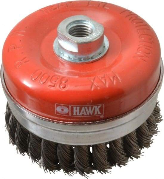 Value Collection - 4" Diam, M16x2.00 Threaded Arbor, Steel Fill Cup Brush - 0.02 Wire Diam, 8,500 Max RPM - USA Tool & Supply