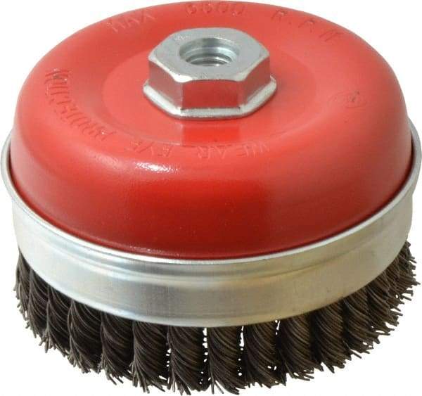 Value Collection - 5" Diam, 5/8-11 Threaded Arbor, Steel Fill Cup Brush - 0.0314 Wire Diam, 6,500 Max RPM - USA Tool & Supply