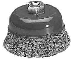 Value Collection - 6" Diam, 5/8-11 Threaded Arbor, Steel Fill Cup Brush - 0.012 Wire Diam, 4,500 Max RPM - USA Tool & Supply