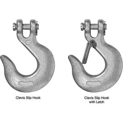 Campbell - 3/8" Chain Diam, 43 Chain Grade Clevis Hook - 5,400 Lb Capacity, 5/8" ID, 1/2" Pin Diam, 1-21/64" Hook Throat, 5-3/16" OAL, 3-15/16" Hook Width - USA Tool & Supply