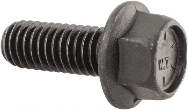 Value Collection - 3/8-16 UNC, 1" Length Under Head, Hex Drive Flange Bolt - 1" Thread Length, Grade 8 Alloy Steel, Smooth Flange, Phosphate & Oil Finish - USA Tool & Supply