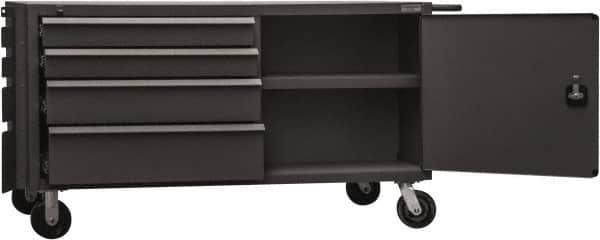 Durham - 4,000 Lb Capacity, 1 Shelf, 8 Drawer, 2 Door Mobile Cabinet - 60" Wide x 30" Deep x 34" High, Steel, Gray - USA Tool & Supply