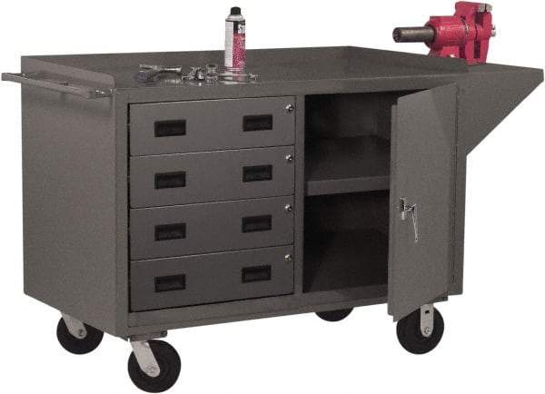 Durham - 2,000 Lb Capacity, 1 Shelf, 4 Drawer, 2 Door Mobile Cabinet - 60" Wide x 24" Deep x 38" High, Steel, Gray - USA Tool & Supply