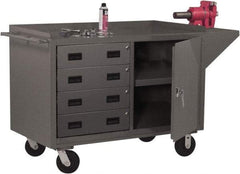 Durham - 2,000 Lb Capacity, 1 Shelf, 4 Drawer, 2 Door Mobile Cabinet - 60" Wide x 24" Deep x 38" High, Steel, Gray - USA Tool & Supply