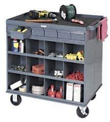 Durham - 1,000 Lb Capacity, 12 Drawer, 16 Bin, 2 Door Mobile Cabinet - 24" Wide x 24" Deep x 36" High, Steel, Gray - USA Tool & Supply
