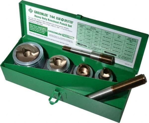 Greenlee - 7 Piece, 22.5 to 43.2mm Punch Hole Diam, Hydraulic Knockout Set - Round Punch, 10 Gage Mild Steel - USA Tool & Supply