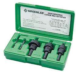 Greenlee - 5 Piece, 7/8" to 1-3/8" Saw Diam, Hole Saw Kit - Carbide-Tipped, Pilot Drill Model No. 123CT, Includes 3 Hole Saws - USA Tool & Supply