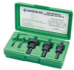 Greenlee - 5 Piece, 7/8" to 1-3/8" Saw Diam, Hole Saw Kit - Carbide-Tipped, Pilot Drill Model No. 123CT, Includes 3 Hole Saws - USA Tool & Supply