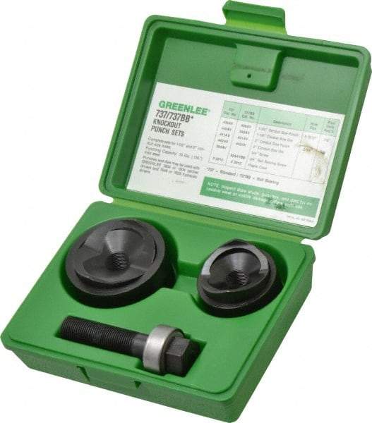 Greenlee - 6 Piece, 1-1/2 to 2" Punch Hole Diam, Manual Knockout Set - Round Punch, 10 Gage Mild Steel - USA Tool & Supply