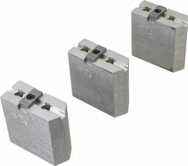 Abbott Workholding Products - 6" & Up Chuck Capacity, Tongue & Groove Attachment, Square Soft Lathe Chuck Jaw - 3 Jaws, Aluminum, 1-1/2" Btw Mount Hole Ctrs, 3" Long x 1-1/4" Wide x 3" High, 5/16" Groove, 3/8" Fastener - USA Tool & Supply