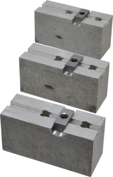 Abbott Workholding Products - 8" & Up Chuck Capacity, Tongue & Groove Attachment, Square Soft Lathe Chuck Jaw - 3 Jaws, Aluminum, 1-3/4" Btw Mount Hole Ctrs, 4" Long x 1-1/2" Wide x 2" High, 5/16" Groove, 3/8" Fastener - USA Tool & Supply