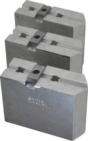 Abbott Workholding Products - 8" & Up Chuck Capacity, Tongue & Groove Attachment, Square Soft Lathe Chuck Jaw - 3 Jaws, Aluminum, 1-3/4" Btw Mount Hole Ctrs, 4" Long x 1-1/2" Wide x 3" High, 5/16" Groove, 3/8" Fastener - USA Tool & Supply