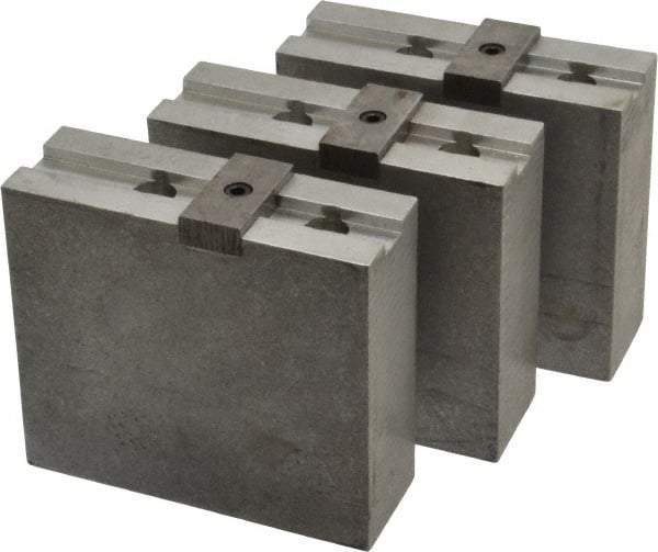 Abbott Workholding Products - 10" & Up Chuck Capacity, Tongue & Groove Attachment, Square Soft Lathe Chuck Jaw - 3 Jaws, Aluminum, 2-1/8" Btw Mount Hole Ctrs, 4-1/2" Long x 1-1/2" Wide x 4" High, 1/2" Groove, 1/2" Fastener - USA Tool & Supply