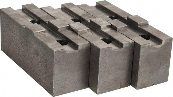 Abbott Workholding Products - 10" & Up Chuck Capacity, Tongue & Groove Attachment, Square Soft Lathe Chuck Jaw - 3 Jaws, Steel, 2-1/8" Btw Mount Hole Ctrs, 4-1/2" Long x 1-1/2" Wide x 2" High, 1/2" Groove, 1/2" Fastener - USA Tool & Supply