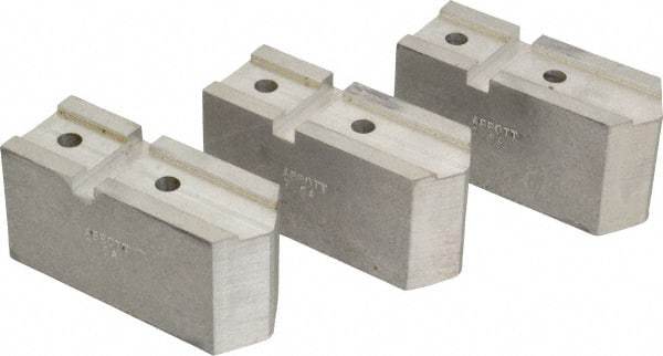 Abbott Workholding Products - 7-1/2" Chuck Capacity, Serrated Attachment, Square Soft Lathe Chuck Jaw - 3 Jaws, Aluminum, 1-11/16" Btw Mount Hole Ctrs, 4" Long x 1-1/2" Wide x 2" High, 0.866" Groove, 5/16" Fastener - USA Tool & Supply