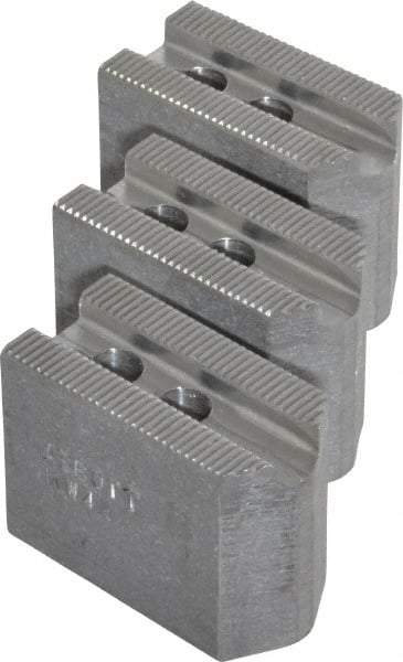 Abbott Workholding Products - 4" & Up Chuck Capacity, 1.5mm x 60° Serrated Attachment, Square Soft Lathe Chuck Jaw - 3 Jaws, Aluminum, 0.5512" Btw Mount Hole Ctrs, 2" Long x 1" Wide x 1-1/2" High, 0.3937" Groove, 0.315" & 8mm Fastener - USA Tool & Supply