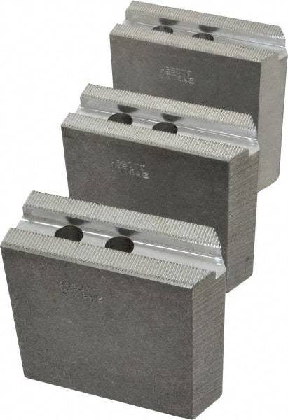 Abbott Workholding Products - 8" & Up Chuck Capacity, 1.5mm x 60° Serrated Attachment, Square Soft Lathe Chuck Jaw - 3 Jaws, Aluminum, 63/64" Btw Mount Hole Ctrs, 4" Long x 1-1/2" Wide x 4" High, 0.5512" Groove, 0.4724" & 12mm Fastener - USA Tool & Supply