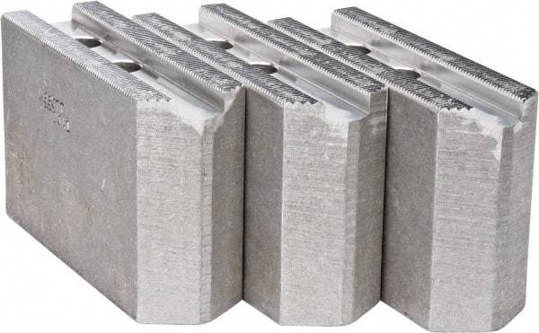 Abbott Workholding Products - 10" & Up Chuck Capacity, 1.5mm x 60° Serrated Attachment, Square Soft Lathe Chuck Jaw - 3 Jaws, Aluminum, 1.1811" Btw Mount Hole Ctrs, 4-1/2" Long x 1-1/2" Wide x 3" High, 0.6299" Groove, 0.4724" & 12mm Fastener - USA Tool & Supply
