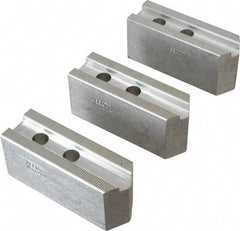 Abbott Workholding Products - 10" & Up Chuck Capacity, 1.5mm x 60° Serrated Attachment, Square Soft Lathe Chuck Jaw - 3 Jaws, Aluminum, 1.2598" Btw Mount Hole Ctrs, 4-1/2" Long x 1-1/2" Wide x 2" High, 0.6299" Groove, 0.4724" & 12mm Fastener - USA Tool & Supply