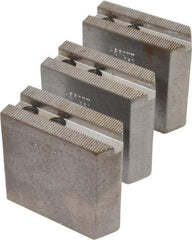 Abbott Workholding Products - 6" & Up Chuck Capacity, 1.5mm x 60° Serrated Attachment, Square Soft Lathe Chuck Jaw - 3 Jaws, Steel, 0.7874" Btw Mount Hole Ctrs, 3" Long x 1-1/4" Wide x 3" High, 0.4331" Groove, 0.3937" & 10mm Fastener - USA Tool & Supply