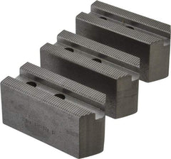 Abbott Workholding Products - 6" & Up Chuck Capacity, 1.5mm x 60° Serrated Attachment, Square Soft Lathe Chuck Jaw - 3 Jaws, Steel, 63/64" Btw Mount Hole Ctrs, 3" Long x 1-1/4" Wide x 1-1/2" High, 0.4331" Groove, 0.315" & 8mm Fastener - USA Tool & Supply