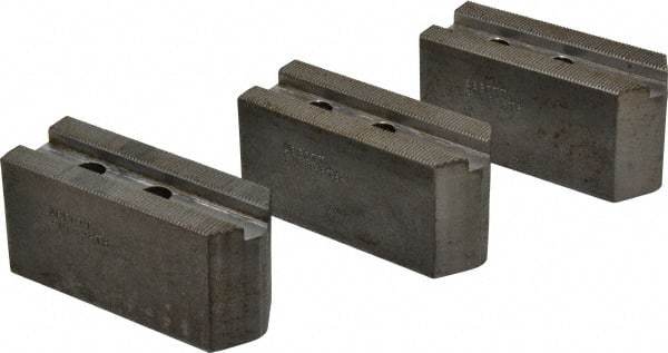 Abbott Workholding Products - 8" & Up Chuck Capacity, 1.5mm x 60° Serrated Attachment, Square Soft Lathe Chuck Jaw - 3 Jaws, Steel, 1.1811" Btw Mount Hole Ctrs, 4" Long x 1-1/2" Wide x 2" High, 0.5512" Groove, 0.3937" & 10mm Fastener - USA Tool & Supply