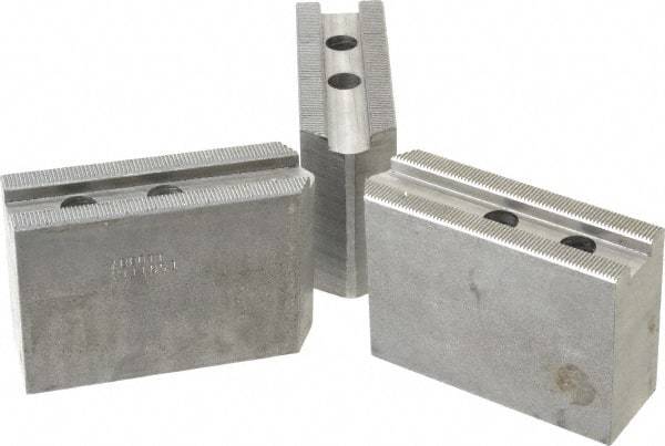 Abbott Workholding Products - 10" & Up Chuck Capacity, 1.5mm x 60° Serrated Attachment, Square Soft Lathe Chuck Jaw - 3 Jaws, Steel, 1.2598" Btw Mount Hole Ctrs, 4-1/2" Long x 1-1/2" Wide x 3" High, 0.6299" Groove, 0.4724" & 12mm Fastener - USA Tool & Supply