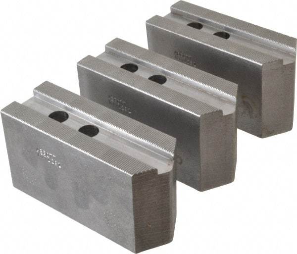 Abbott Workholding Products - 12" & Up Chuck Capacity, 1.5mm x 60° Serrated Attachment, Square Soft Lathe Chuck Jaw - 3 Jaws, Steel, 1.1811" Btw Mount Hole Ctrs, 5-1/2" Long x 2" Wide x 3" High, 0.7087" Groove, 0.5512" & 14mm Fastener - USA Tool & Supply