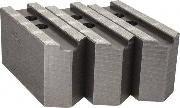 Abbott Workholding Products - 12" & Up Chuck Capacity, 1.5mm x 60° Serrated Attachment, Square Soft Lathe Chuck Jaw - 3 Jaws, Steel, 1.1811" Btw Mount Hole Ctrs, 5-1/2" Long x 2" Wide x 3" High, 0.8268" Groove, 0.6299" & 16mm Fastener - USA Tool & Supply