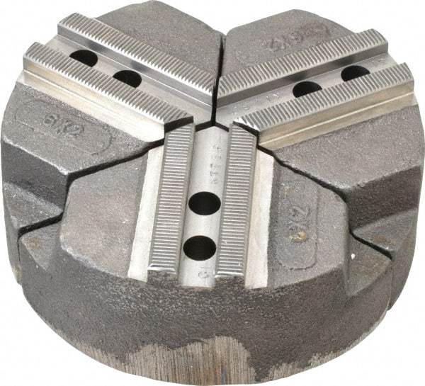 Abbott Workholding Products - 6" & Up Chuck Capacity, 1.5mm x 60° Serrated Attachment, Round Soft Lathe Chuck Jaw - 3 Jaws, Cast Iron, 0.7874" Btw Mount Hole Ctrs, 6" Wide x 2" High, 0.4724" Groove, 0.3937" & 10mm Fastener - USA Tool & Supply