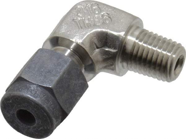 Parker - 1/8" OD, Stainless Steel Male Elbow - 7/16" Hex, Comp x MNPT Ends - USA Tool & Supply