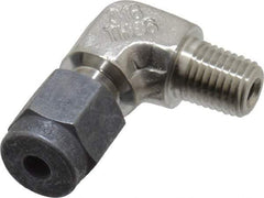 Parker - 1/8" OD, Stainless Steel Male Elbow - 7/16" Hex, Comp x MNPT Ends - USA Tool & Supply