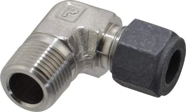 Parker - 3/8" OD, Stainless Steel Male Elbow - 11/16" Hex, Comp x MNPT Ends - USA Tool & Supply