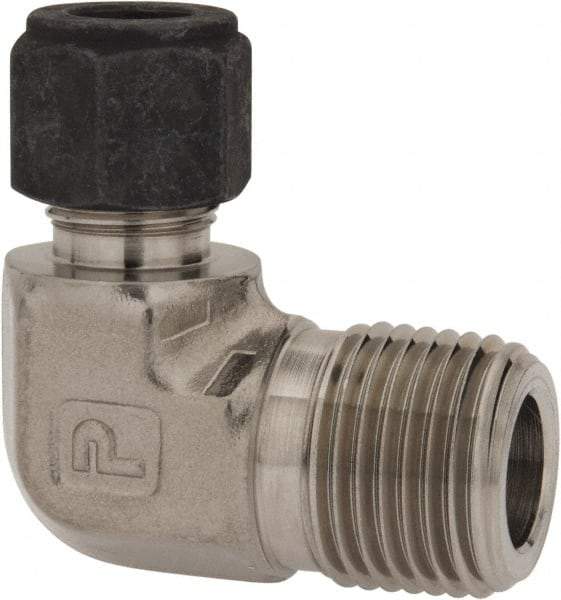 Parker - 3/8" OD, Stainless Steel Male Elbow - 7/8" Hex, Comp x MNPT Ends - USA Tool & Supply