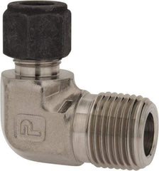 Parker - 3/8" OD, Stainless Steel Male Elbow - 7/8" Hex, Comp x MNPT Ends - USA Tool & Supply