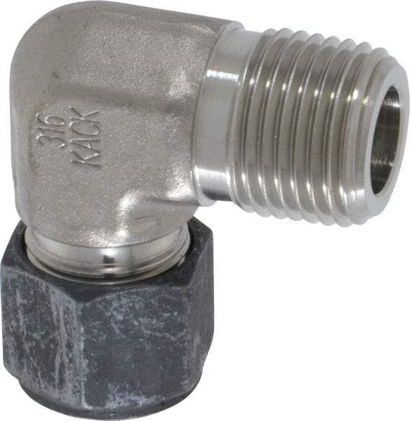 Parker - 1/2" OD, Stainless Steel Male Elbow - 7/8" Hex, Comp x MNPT Ends - USA Tool & Supply