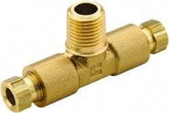 Parker - 1/4" OD, Brass Male Branch Tee - 2,100 Max Working psi, 1/2" Hex, Comp x Comp x MNPT Ends - USA Tool & Supply
