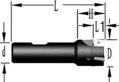 Cutting Tool Technologies - 1-1/4" Cut Diam, 0.38" Max Depth of Cut, 1" Shank Diam, 3.93" OAL, Indexable Square Shoulder End Mill - APKT 1003... Inserts, Weldon Shank, 90° Lead Angle, Through Coolant - USA Tool & Supply