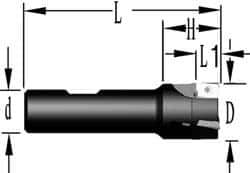 Cutting Tool Technologies - 1/2" Cut Diam, 0.38" Max Depth of Cut, 5/8" Shank Diam, 3-1/4" OAL, Indexable Square Shoulder End Mill - APKT 1003... Inserts, Weldon Shank, 90° Lead Angle, Through Coolant - USA Tool & Supply