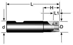 Cutting Tool Technologies - 1" Cut Diam, 0.38" Max Depth of Cut, 3/4" Shank Diam, 3.38" OAL, Indexable Square Shoulder End Mill - APKT 1003... Inserts, Weldon Shank, 90° Lead Angle - USA Tool & Supply