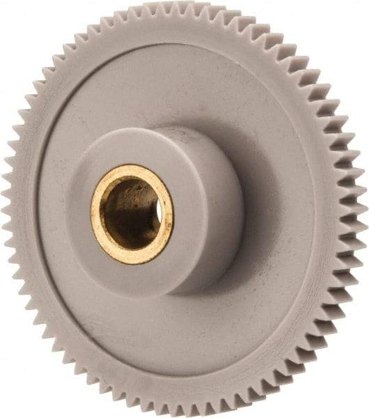 Made in USA - 48 Pitch, 1-1/2" Pitch Diam, 1.542" OD, 72 Tooth Spur Gear - 1/8" Face Width, 1/4" Bore Diam, 39/64" Hub Diam, 20° Pressure Angle, Acetal - USA Tool & Supply