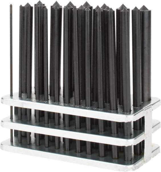 Value Collection - 28 Piece, 3/32 to 17/32", Transfer Punch Set - Round Shank, Comes in Stand - USA Tool & Supply