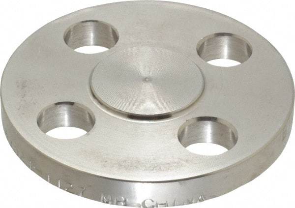 Merit Brass - 1/2" Pipe, 3-1/2" OD, Stainless Steel, Blind Pipe Flange - 2-3/8" Across Bolt Hole Centers, 5/8" Bolt Hole, 150 psi, Grades 304 & 304L - USA Tool & Supply