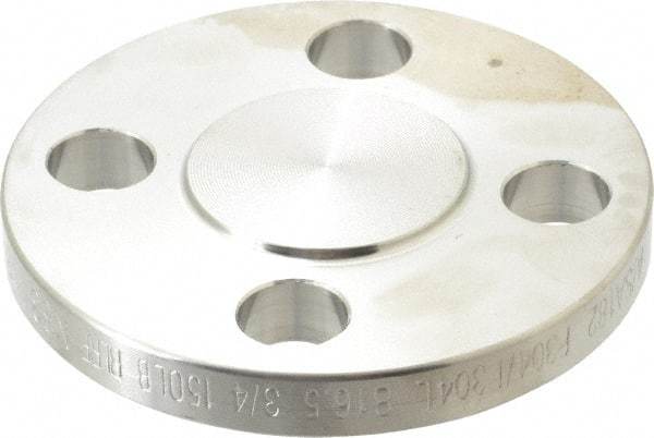 Merit Brass - 3/4" Pipe, 3-7/8" OD, Stainless Steel, Blind Pipe Flange - 2-3/4" Across Bolt Hole Centers, 5/8" Bolt Hole, 150 psi, Grades 304 & 304L - USA Tool & Supply