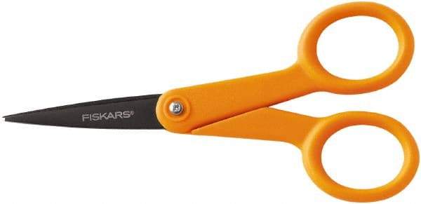 Fiskars - 1-13/16" LOC, 4-15/16" OAL Coated Stainless Steel Non Stick Scissors - Ambidextrous, Plastic Straight Handle, For General Purpose Use - USA Tool & Supply