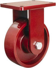 Hamilton - 8" Diam x 2-1/2" Wide x 10-1/2" OAH Top Plate Mount Rigid Caster - Cast Iron, 2,500 Lb Capacity, Tapered Roller Bearing, 5-1/2 x 7-1/2" Plate - USA Tool & Supply