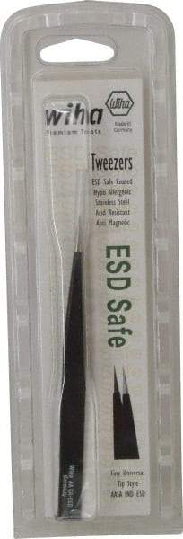 Wiha - 5-1/8" OAL AA-SA ESD Safe Tweezers - Universal Fine Point - USA Tool & Supply