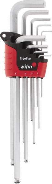 Wiha - 9 Piece L-Key Ball End Hex Key Set - Hex Range 1.5 to 10mm - USA Tool & Supply