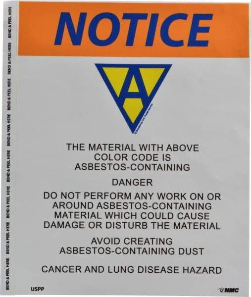 NMC - 8" Long x 10" Wide, Pressure-Sensitive Vinyl Safety Sign - Rectangle, 0.004" Thick, Use for Hazardous Materials - USA Tool & Supply